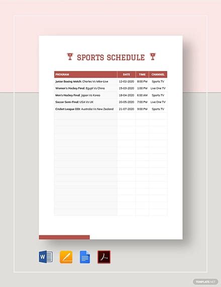 Sports Schedule Template Collection