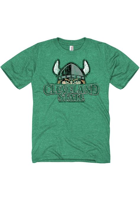 Cleveland State Vikings Green Arch Mascot Short Sleeve Fashion T Shirt, Green, 100% COTTON, Size ...