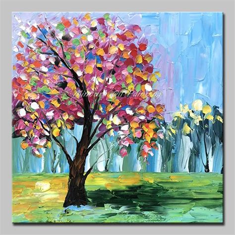 Acrylic Happy Trees Painting Original Framed Wood Panel Spring Trees ...