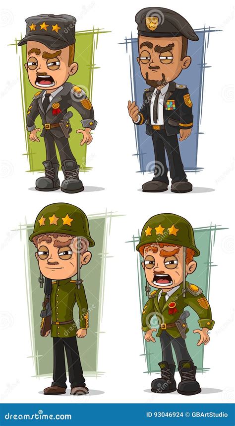 Cartoon Army General with Weapon Character Vector Set Stock Vector - Illustration of uniform ...