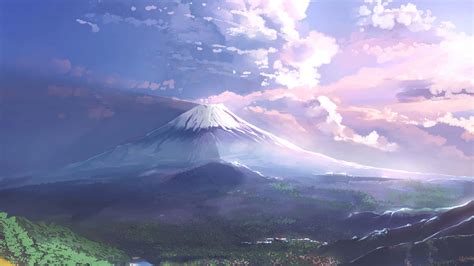 Download Mount Fuji In Anime Scenery Wallpaper | Wallpapers.com