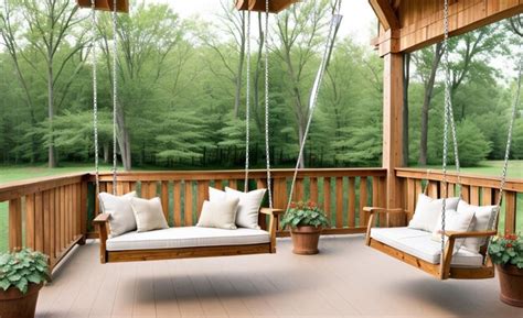 Premium AI Image | Rural Serenity Front Porch Swing on Farmhouse Cottage