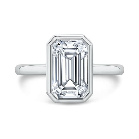 1ct. Emerald cut Natural Diamond Bezel Solitaire Diamond Engagement Ring (GIA Certified ...