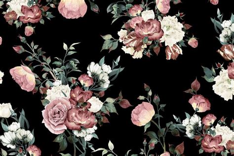 Vintage Pink & Cream Dark Floral Wallpaper Mural | Hovia | Black floral wallpaper, Vintage ...