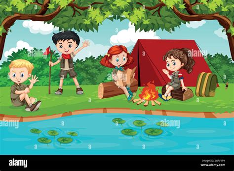 Boy and girl scout camping in nature Stock Vector Image & Art - Alamy