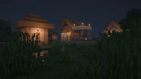 Minecraft, Village, Video Games, Cube, Night 4K Wallpaper