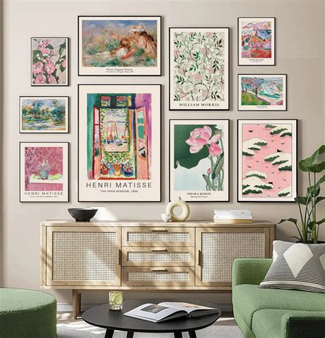 Eclectic gallery wall set green and pink wall art prints maximalist wall art boho gallery art ...