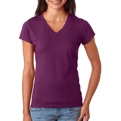 Fruit of the Loom - Fruit of the Loom SFJV Womens Junior Fit V Neck T-Shirt -Wild Plum-S ...