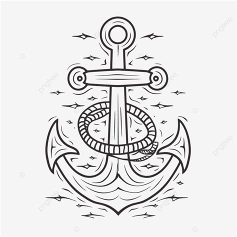 Sea Anchor In The Background Drawing Design Outline Sketch Vector, Anchors Drawing, Anchors ...