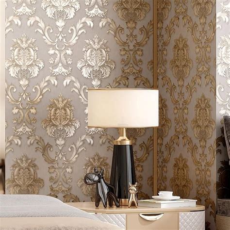 Luxury Gold Damask Wallpaper Textured Embossed Vinyl Wall Covering Cla – House.Boutique | Gold ...