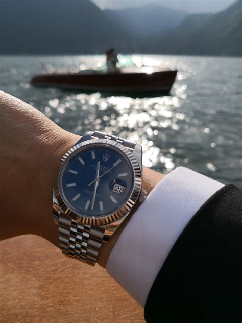 [rolex] datejust 41 blue dial + fluted bezel on lake como : r/Watches