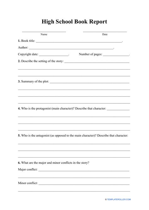 High School Book Report Template - Fill Out, Sign Online and Download PDF | Templateroller