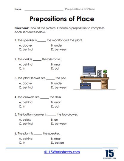 Prepositions of Place Worksheets