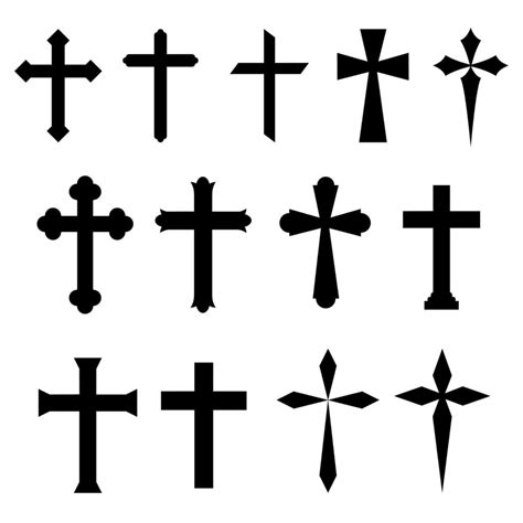 A set of Christian cross icon isolated on white background. They are different shape and design ...