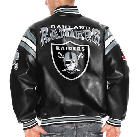 Mens Oakland Raiders Black Pick Six Faux Leather Jacket - NFLShop.com