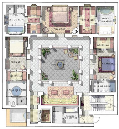 Prestige Riad | Courtyard house plans, Riad floor plan, Courtyard house