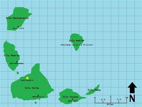 Map of the 6 Island of Jurassic Franchise