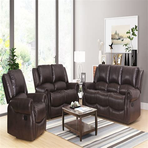 Abbyson Living Toya 3-Piece Faux Leather Reclining Sofa Set - Walmart.com