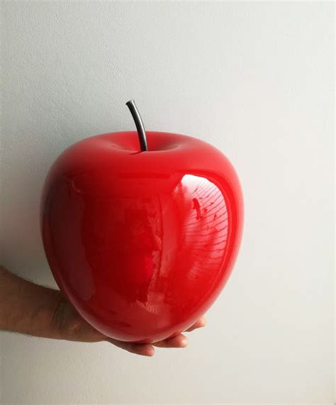 Large apple sculpture, large scarlet ceramic apple with black, iron stem, large apple sculpture ...