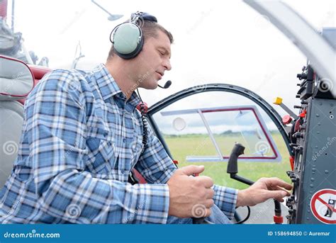 Male Police Helicopter Pilot before Flying Stock Photo - Image of ...