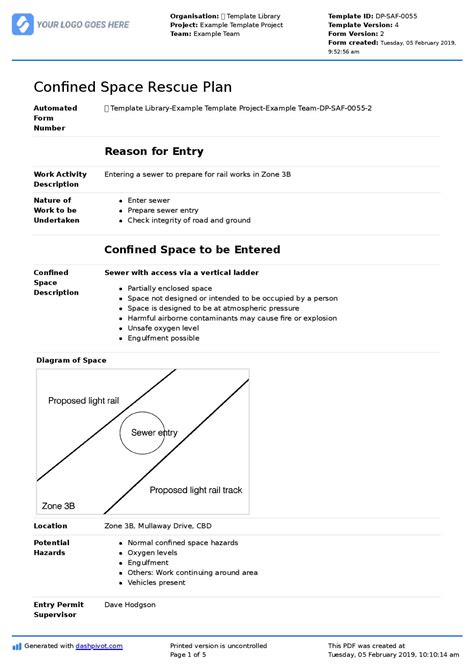 Confined Space Rescue Plan Template: Free Sample and Example