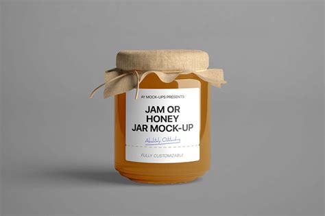 Free Honey Jar Mockup with Customizable Lid and Contents (PSD)