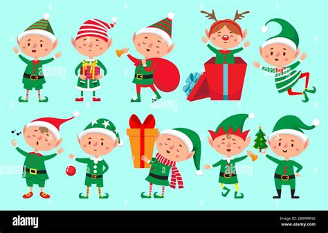 Christmas elf character. Santa Claus helpers cartoon, cute dwarf elves fun characters vector ...