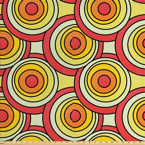 Retro Fabric by The Yard, Geometric Pattern with Circles in Warm Pastel Tones, Decorative Fabric ...