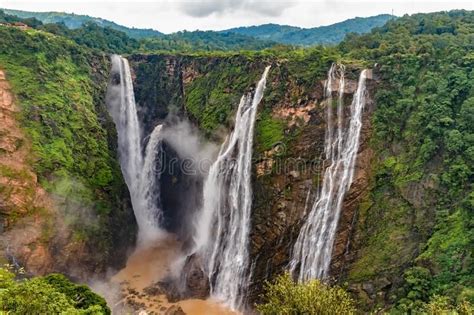 Jog Falls, Rocket Falls and Roarer Falls on Sharavathi River, in Western Ghats of Karnataka ...