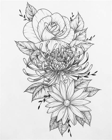 Most recent piece done for a very nice client #flowers #art #drawing #tattoo #flash # ...