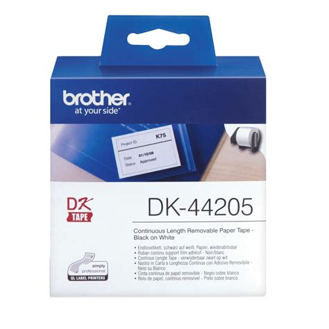 Brother DK-44205 Continuous White Removable Adhesive Label Roll - 62mm x 30.48m | Printzone NZ