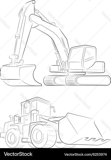 Bulldozer excavator line art Royalty Free Vector Image