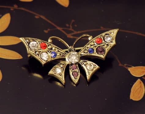 Art Deco Vintage Butterfly Brooch With Crystal and Colored - Etsy