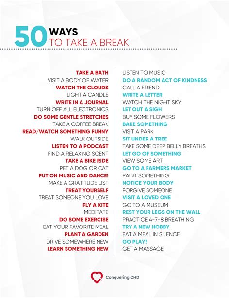 50 Ways to Take a Break - Conquering CHD