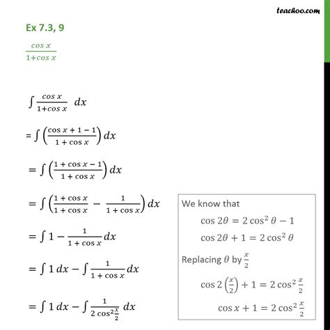 Ex 7.3, 9 - Integrate cos x / 1 + cos x - Class 12 CBSE - Ex 7.3