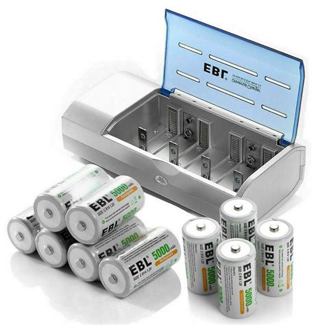 EBL 10-Pack 5000mAh 1.2V Size C Battery + Battery Charger for C D 9V Ni-CD Ni-MH AA AAA ...