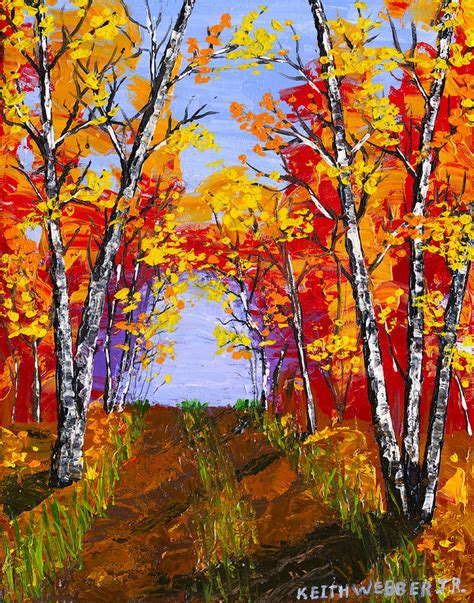 White Birch Tree Abstract Painting In Autumn Painting by Keith Webber Jr