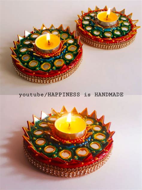 DIY Tea-Light Candle Holder Decoration Ideas | Diya Decoration Ideas For Diwali | Lippan Art ...