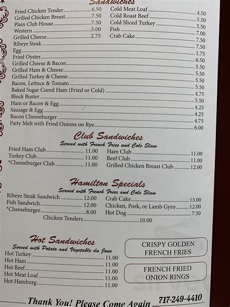 Hamilton Restaurant menus in Carlisle, Pennsylvania, United States