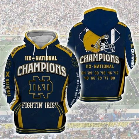 Notre Dame Fighting Irish 11X National Champions 3D Hoodie Cool Notre ...