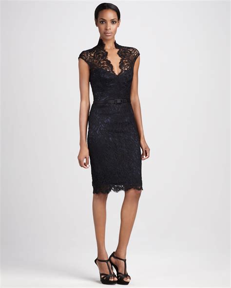 THEIA Lace Cocktail Dress in Black - Lyst