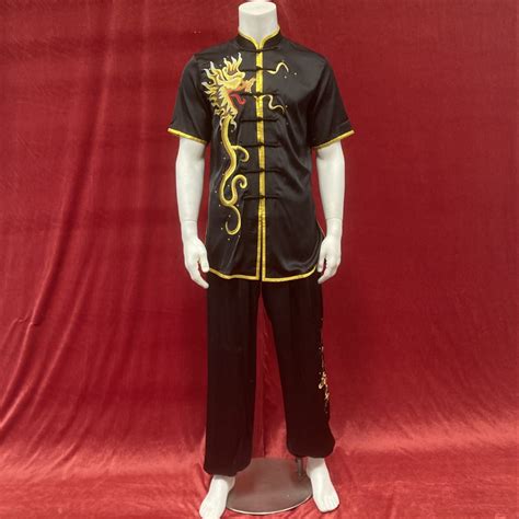 Professional wushu competition uniform - Wushu black gold dragon on ...