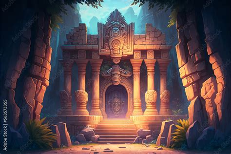 Concept art illustration of a magical Mayan temple into the forest ...