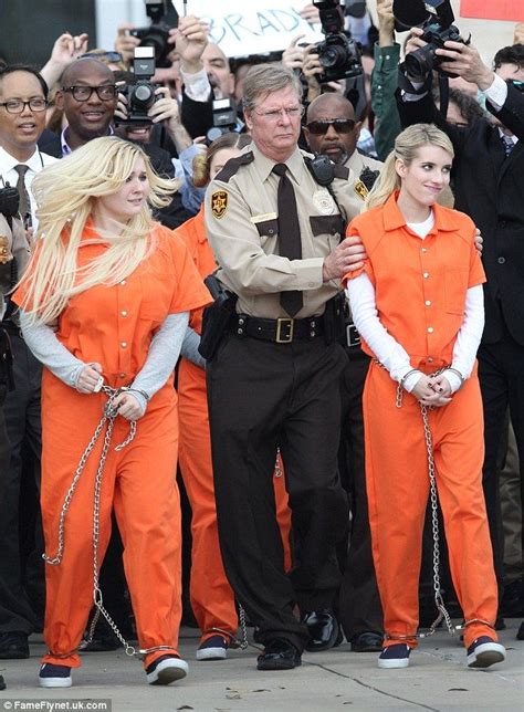 Stars of Scream Queens spotted filming in orange prison jumpsuits ...