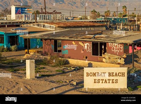 Abandoned buildings, Bombay Beach, Salton Sea, California, USA Stock ...