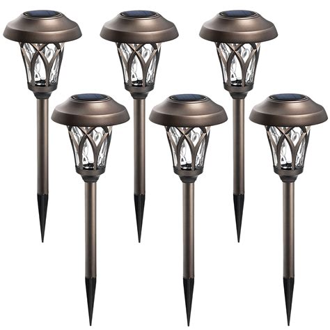 GIGALUMI Solar Pathway Lights 6 Pack, Metal Automatic Solar Yard Lights for Garden, Patio and ...