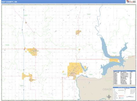 Kay County, Oklahoma Zip Code Wall Map | Maps.com.com