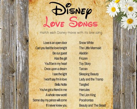 Disney Love Songs Guess the Disney Song Disney Bridal Shower - Etsy