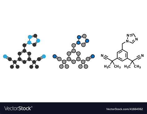 Anastrozole breast cancer drug chemical structure Vector Image