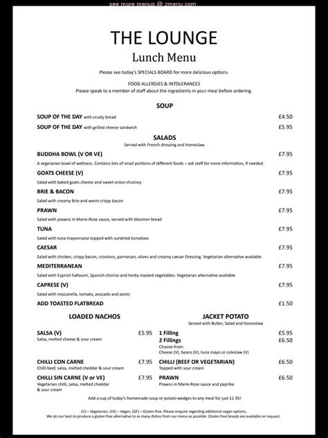 Menu at The Lounge restaurant, Bingley